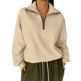 thumbnail image 1 of Women's Half Zip Pullover Hoodie, Stand Collar Long Sleeve Sweatshirt, Casual Loose Fit Top, Solid Color Knit Blouse, Fashion Oversized Sweater for Women Light Yellow M, 1 of 4