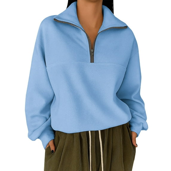 Women's Half Zip Pullover Hoodie, Stand Collar Long Sleeve Sweatshirt, Casual Loose Fit Top, Solid Color Knit Blouse, Fashion Oversized Sweater for Women Sky Blue XL