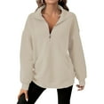 thumbnail image 1 of Women's Half Zip Pullover Sweatshirt, Oversized Solid Color Long Sleeve Top with Soft Breathable Fabric for 2025 Fall Winter Season, Casual Daily Wear and Comfortable Outfits Beige L, 1 of 7