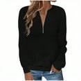 thumbnail image 1 of Women's Half Zip Quilted Sweatshirts Crew Neck Long Sleeve Textured Solid Casual Fall Pullover Tops Black XL, 1 of 5