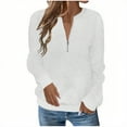 thumbnail image 1 of Women's Half Zip Quilted Sweatshirts Crew Neck Long Sleeve Textured Solid Casual Fall Pullover Tops White M, 1 of 5