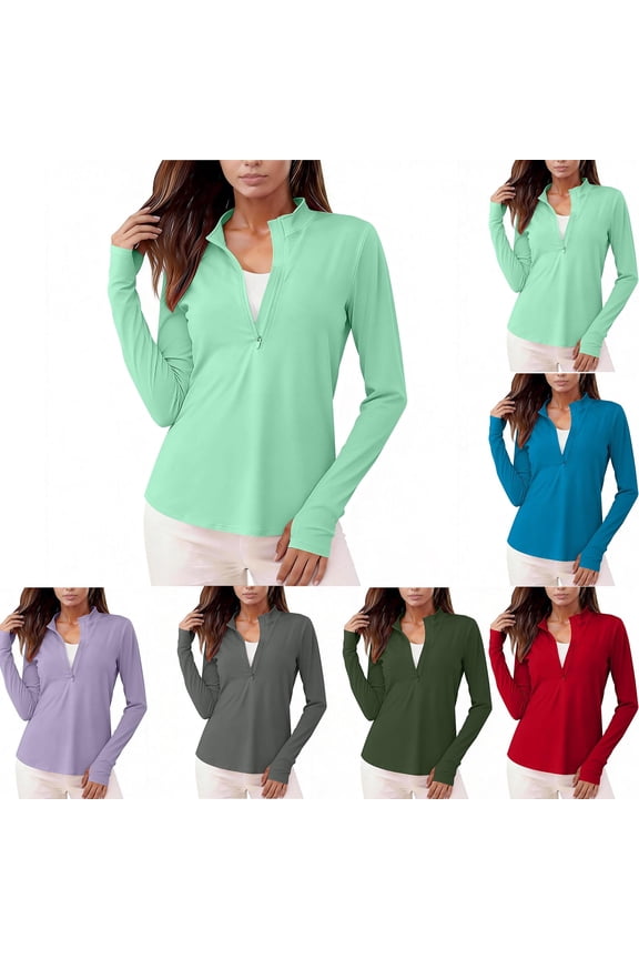 Women's Half Zip Rash Guard Long Sleeve Swim Shirt UPF Sun Protection UV Surf Tops Athletic Running Hiking Golf Summer Tees Tunic Blouses
