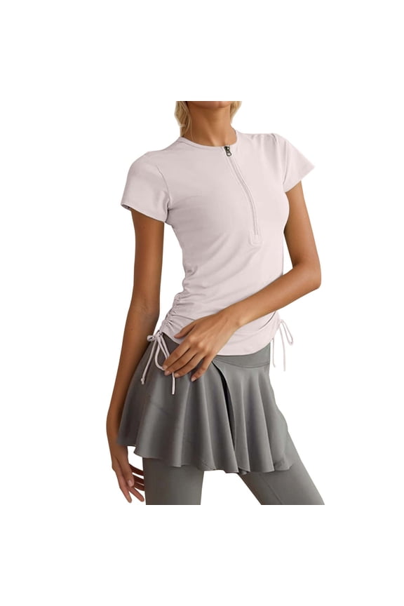 Women's Half Zip Short Sleeve Tight Running Fitness Yoga Top Breathable And For Summer