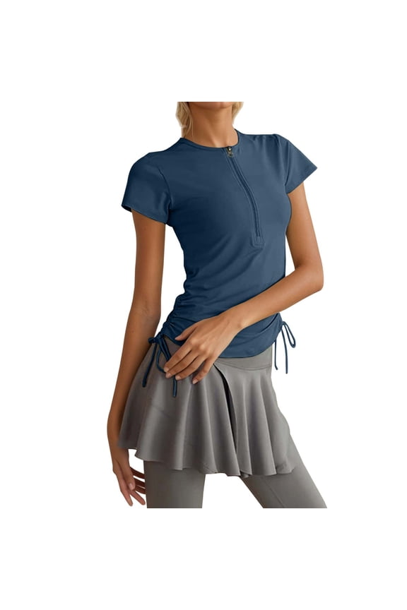 Women's Half Zip Short Sleeve Tight Running Fitness Yoga Top Breathable And For Summer