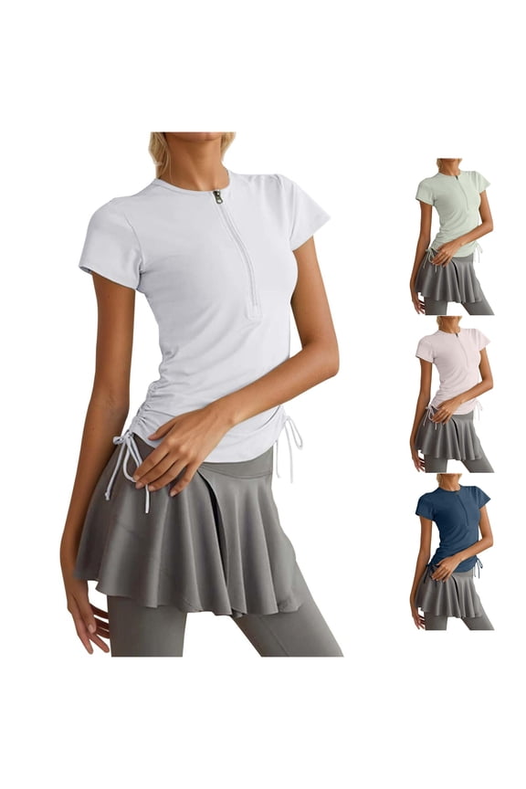 Women's Half Zip Short Sleeve Tight Running Fitness Yoga Top Breathable and For Summer Womens Casual Thin Shirt