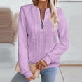 thumbnail image 1 of Women's Half Zip Sweatshirt Crew Neck Long Sleeve Cable Knit Pullover Tops 05-Purple M, 1 of 5