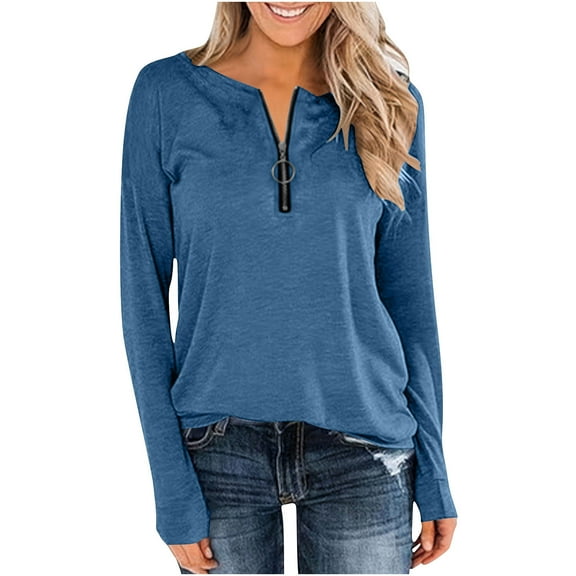 Women's Half Zip Sweatshirt Crew Neck Pullover Tops Casual Knit Long Sleeve Sweater Tunics Fashion Fall Ladies Tees