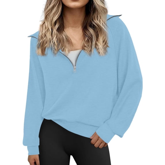 Women's Half Zip Sweatshirt Oversized Long Sleeve Quarter Zip Pullover Casual Lightweight Loose Sweatshirt Y2K Tops