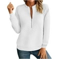 thumbnail image 1 of Women's Half Zip Sweatshirt Stand Collar Long Sleeve Casual Quilted Trendy Fall Pullover Clothes Tops (S, White), 1 of 6
