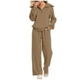 thumbnail image 1 of Women's Half Zip Sweatshirt & Wide Leg Sweatpants Tracksuit Set - Material, Casual Lounge Outfit - Fall/Winter Two Piece Matching Set - US 4-22 Sizes, 1 of 8