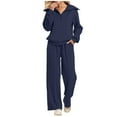 thumbnail image 1 of Women's Half Zip Sweatshirt & Wide Leg Sweatpants Tracksuit Set - Material, Casual Lounge Outfit - Fall/Winter Two Piece Matching Set - US 4-22 Sizes, 1 of 8