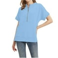 thumbnail image 1 of Women's Half Zip Sweatshirts Collared V-Neck Short Sleeved Solid Tops with Pocket Fall Fashion Casual Loose Pullover Shirts, 1 of 4