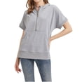 thumbnail image 1 of Women's Half Zip Sweatshirts Collared V-Neck Short Sleeved Solid Tops with Pocket Fall Fashion Casual Loose Pullover Shirts, 1 of 5