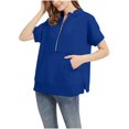 thumbnail image 1 of Women's Half Zip Sweatshirts Collared V-Neck Short Sleeved Solid Tops with Pocket Fall Fashion Casual Loose Pullover Shirts, 1 of 7