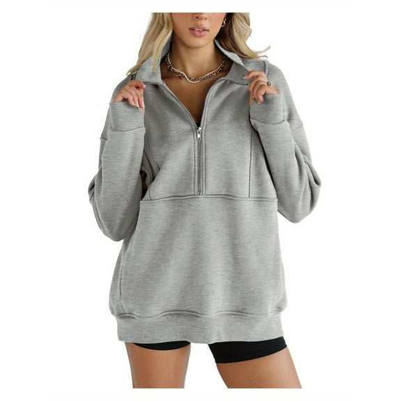 Women's Half Zip Sweatshirts Fleece Stand Collar Long Sleeve Thumb Hole Oversized Pullovers with Pockets