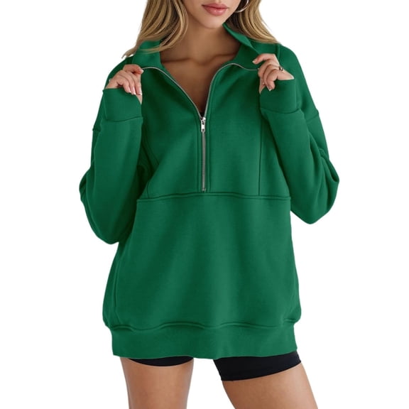 Women's Half Zip Sweatshirts Fleece Stand Collar Long Sleeve Thumb Hole Oversized Pullovers with Pockets