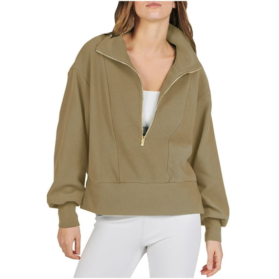 Women's Half Zip Sweatshirts Long Sleeve Collared Pullover Tops Oversized Cropped Hooded Sweatshirt