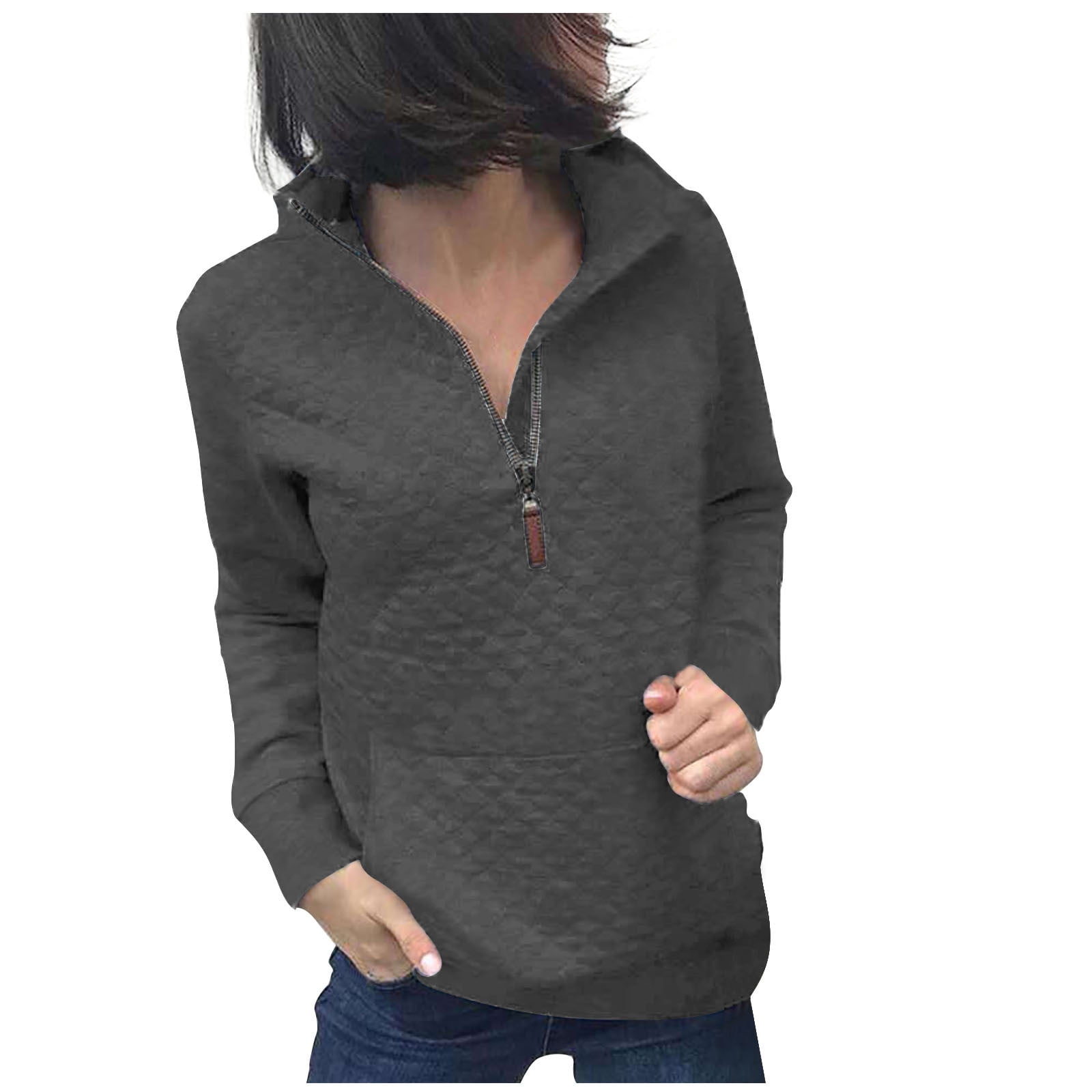 Women's Half Zip Sweatshirts Trendy Quilted Jacquard Loose Long