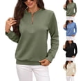 thumbnail image 1 of Women's Half Zip Tops Crew Neck Long Sleeve Texture Pullover Fall Winter Fashion Casual Sweatshirts Loose Fit (XL, Army Green), 1 of 9
