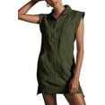 thumbnail image 1 of Women's Half Zipper Sweatshirt Dress Summer V Neck Sleeveless Pullover Knit Top Mini Dress Patchwork Dresses, 1 of 7
