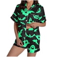 thumbnail image 1 of Women's Halloween 2PC Pajamas Set Short Sleeve Lapel Button Down Shirt And Shorts Lounge Set Print Homewear with Pockets Black-2 XL, 1 of 8