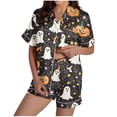 thumbnail image 1 of Women's Halloween 2PC Pajamas Set Short Sleeve Lapel Button Down Shirt And Shorts Lounge Set Print Homewear with Pockets Gray S, 1 of 8