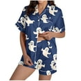 thumbnail image 1 of Women's Halloween 2PC Pajamas Set Short Sleeve Lapel Button Down Shirt And Shorts Lounge Set Print Homewear with Pockets Navy-1 XL, 1 of 8