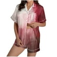 thumbnail image 1 of Women's Halloween 2PC Pajamas Set Short Sleeve Lapel Button Down Shirt And Shorts Lounge Set Print Homewear with Pockets Red-1 S, 1 of 8