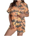 thumbnail image 1 of Women's Halloween 2PC Pajamas Set Short Sleeve Lapel Button Down Shirt And Shorts Lounge Set Print Homewear with Pockets Yellow-3 S, 1 of 8