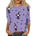 thumbnail image 1 of Women’s Halloween Bat Print Long Sleeve Shirt, Casual Crew Neck Loose Fit Top, Cute Purple Star Pattern Blouse for Fall Halloween Tops for Women, 1 of 3