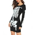 Women's Halloween Casual Dress Skeleton Fun Long Sleeve Midi Dress