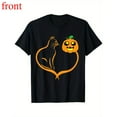 thumbnail image 1 of Women's Halloween Cat Tee Funny Orange Cat Pumpkin Graphic Cotton Short Sleeve Round Neck Black S-5XL, 1 of 5