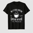 thumbnail image 1 of Women's Halloween Coffee House Witch Hat Graphic T-Shirt, 100% Cotton Short Sleeve Shirt, 1 of 6