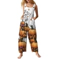thumbnail image 1 of Women's Halloween Costume Jumpsuit Loose Fit Wide Leg Romper Overalls with Pockets, Happy Halloween Fall Harvest Festival Party Outfit M, 1 of 5