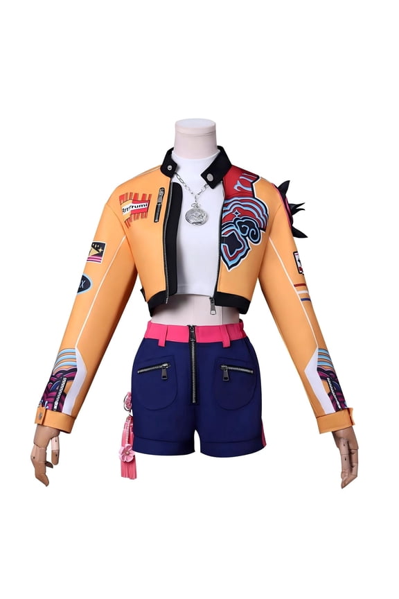 Women's Halloween Costume Pop Star Stage Outfit Korean-Pop Idol Cropped Bomber Jacket and Shorts 12-Piece Set