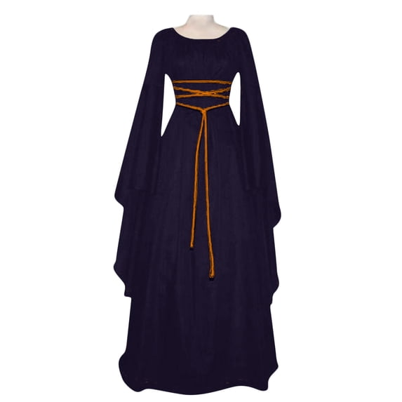 Women' s Halloween Costumes, Medieval Costume Gothic Renaissance Queen Cosplay Dress with Square Neckline and Long Trumpet Sleeves, Lace-up Irish Renaissance Costume for Halloween
