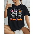 thumbnail image 1 of Women's Halloween Dancing Skull Cowboy Graphic Tee T Shirt Top Short Sleeve Round Neck Parties Black S-5XL, 1 of 5