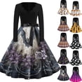 thumbnail image 1 of Women's Halloween Dress Castle Candy V Neck Cocktail 1950s Funny Dresses Long Sleeve Hepburn Casual Vintage Tea Length Dress with Belt 2XL, 1 of 5