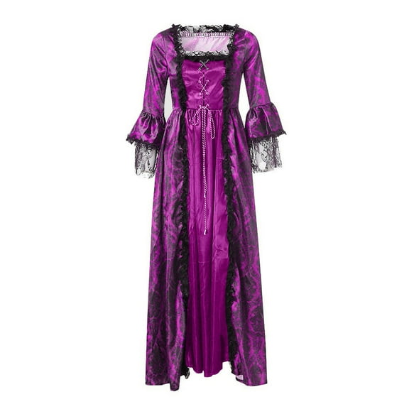 Women's Halloween Dress Deluxe Costume Vintage Gothic Dress Gown Cosplay Lace Floor Length Dress Purple S