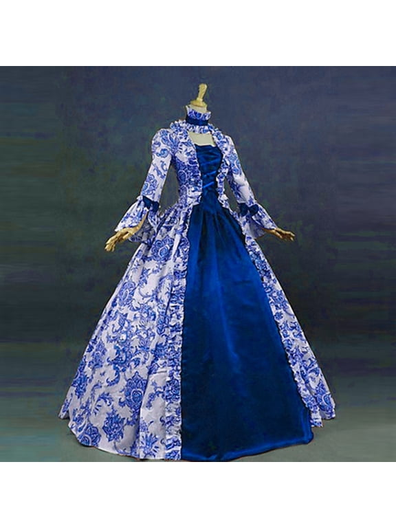Women's Halloween Dress Victorian Rococo Renaissance Costume Princess Retro Evening Ball Gown Dark Blue 3 S