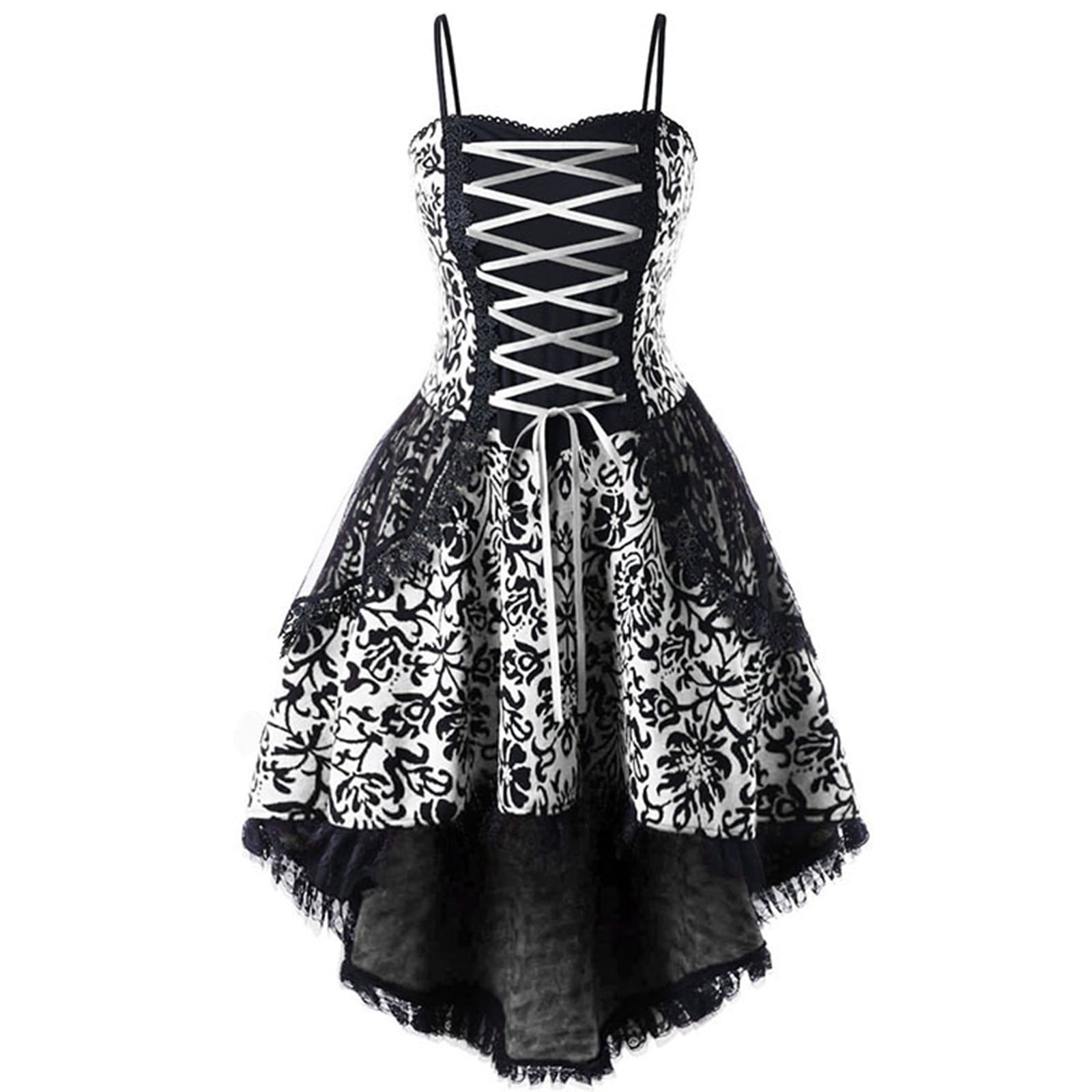 Black Lace Gothic Dress Witchy Bandage Corset Dress Sleeveless Goth  Clothing