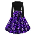 thumbnail image 1 of Women's Halloween Dresses Long Sleeve Cocktail Swing Dress Vintage Skeleton Pumpkin Printed Cosplay Party Costume, 1 of 3