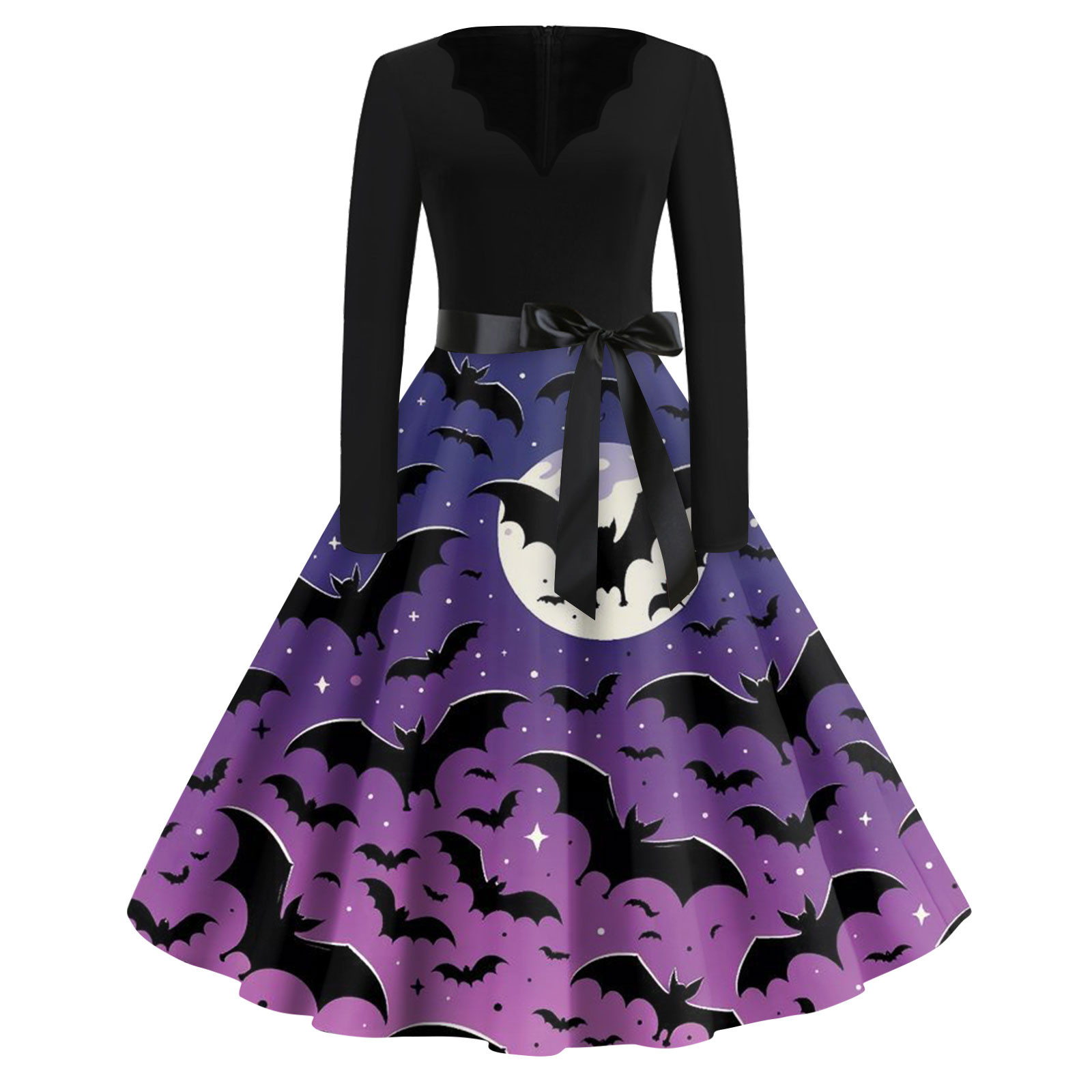 Women's Halloween Dresses Vintage Flowy Dresses Long Sleeve VNeck