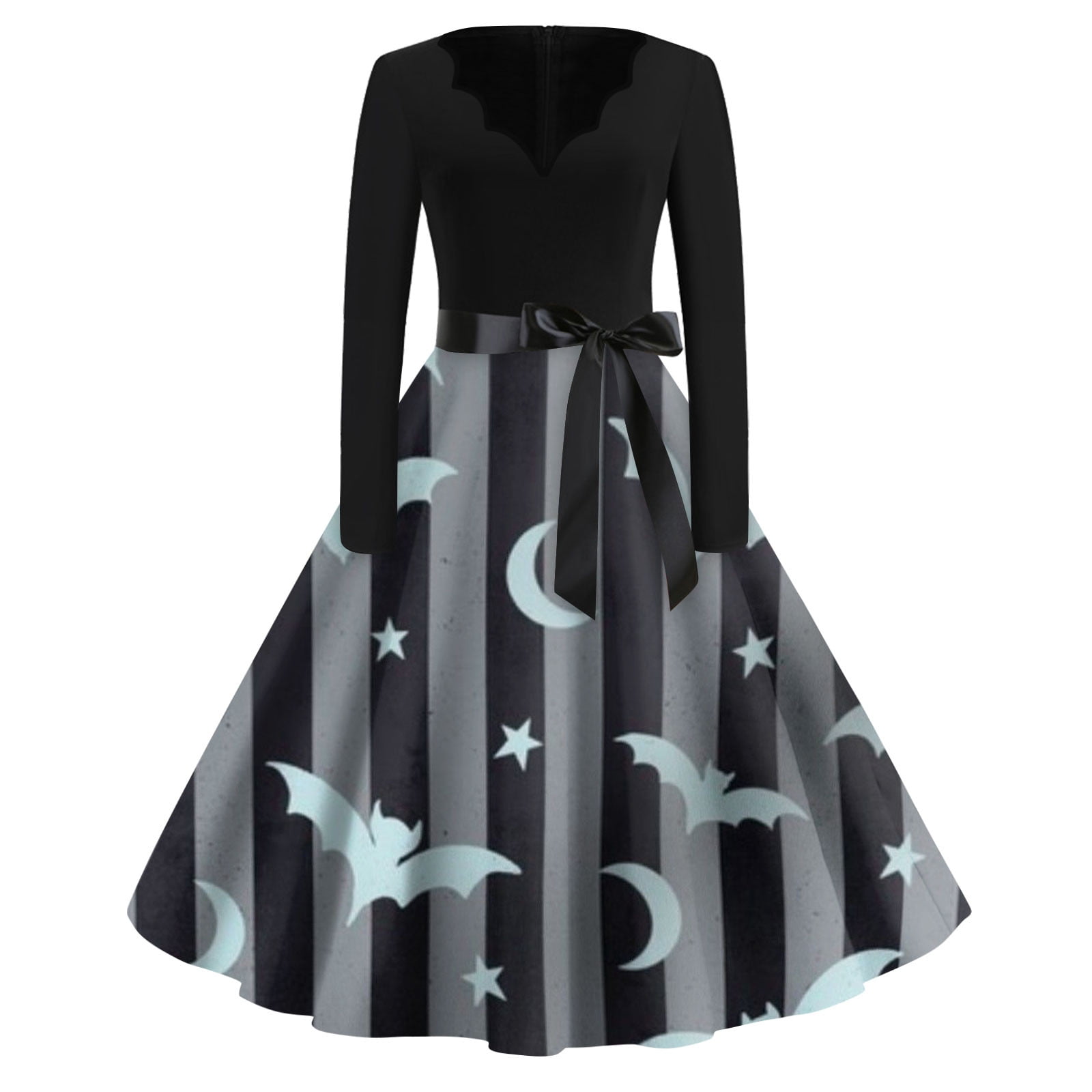 Women's Halloween Dresses Vintage Flowy Dresses Long Sleeve VNeck