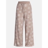 Women's Halloween Fall Hacci Knit Sleep Pants, Mid Rise Lounge Pants with Drawstring Elastic Waist and Pockets, Soft Casual Pajama Trousers with Seasonal Print, Sizes XS-3X