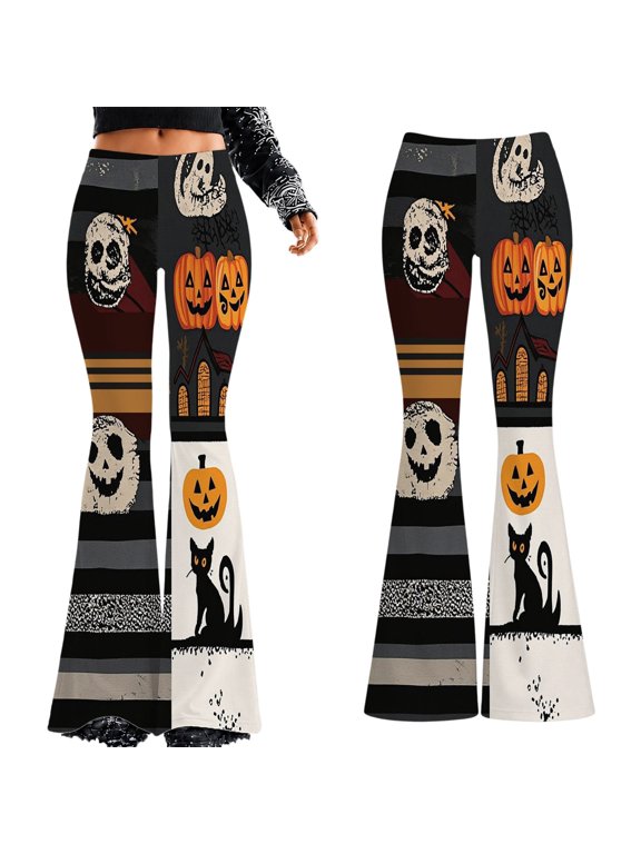 Women’s Halloween Flare Leggings High Waisted Bell Bottom Yoga Pants for Women Girl Tummy Control Wide Leg Trousers Sweatpant