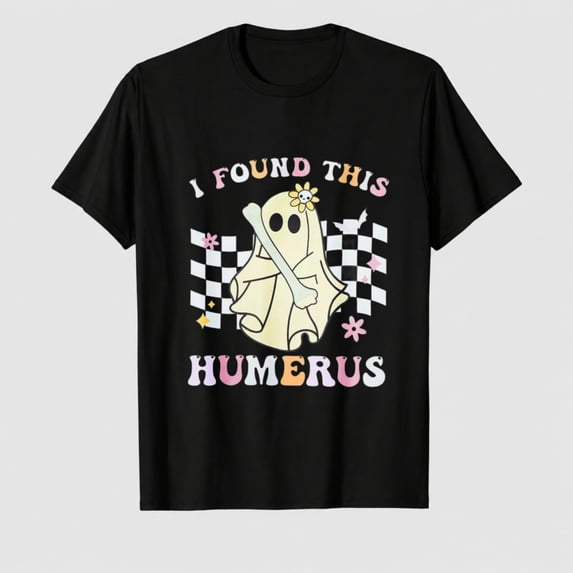 Women's Halloween Ghost Bone Graphic T-Shirt, Funny Humerus Short Sleeve Shirt