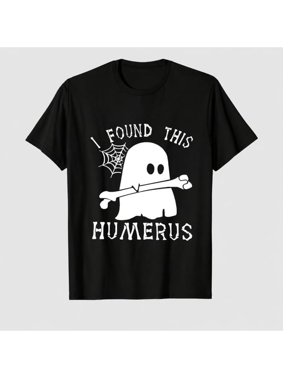 Women's Halloween Ghost Bone Humerus Graphic T-Shirt, 100% Cotton Short Sleeve Shirt