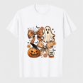 thumbnail image 1 of Women's Halloween Ghost Bow Pumpkin Graphic T-Shirt, 100% Cotton Short Sleeve Shirt, 1 of 7