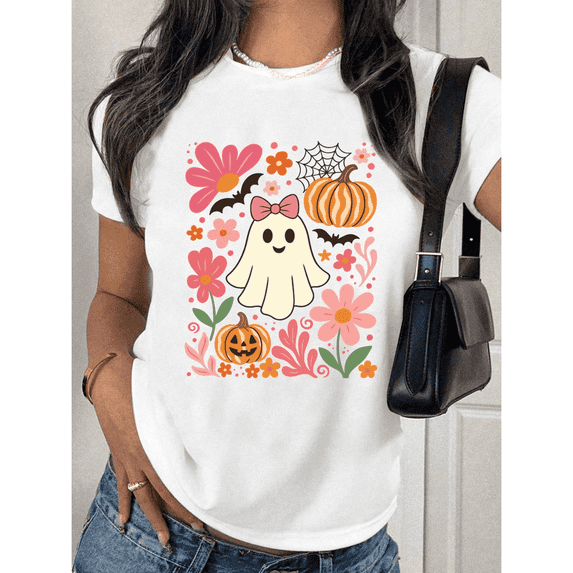 Women’s Halloween Ghost T-Shirt – Cute & Fun Spooky Graphic Tee for Costume Parties and Holiday Celebrations